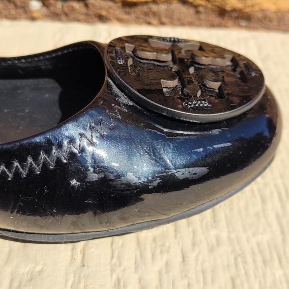 Tory Burch Reva Black Patent Leather Scrunch Back Ballet Flat Shoes Size 8M - Picture 5 of 10